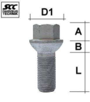 Hjulbolt - Kulehode - M14x1,25 - 29,5 mm