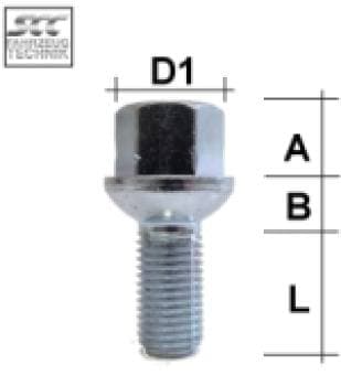 Hjulbolt - Kulehode - M12x1,5 - 21 mm